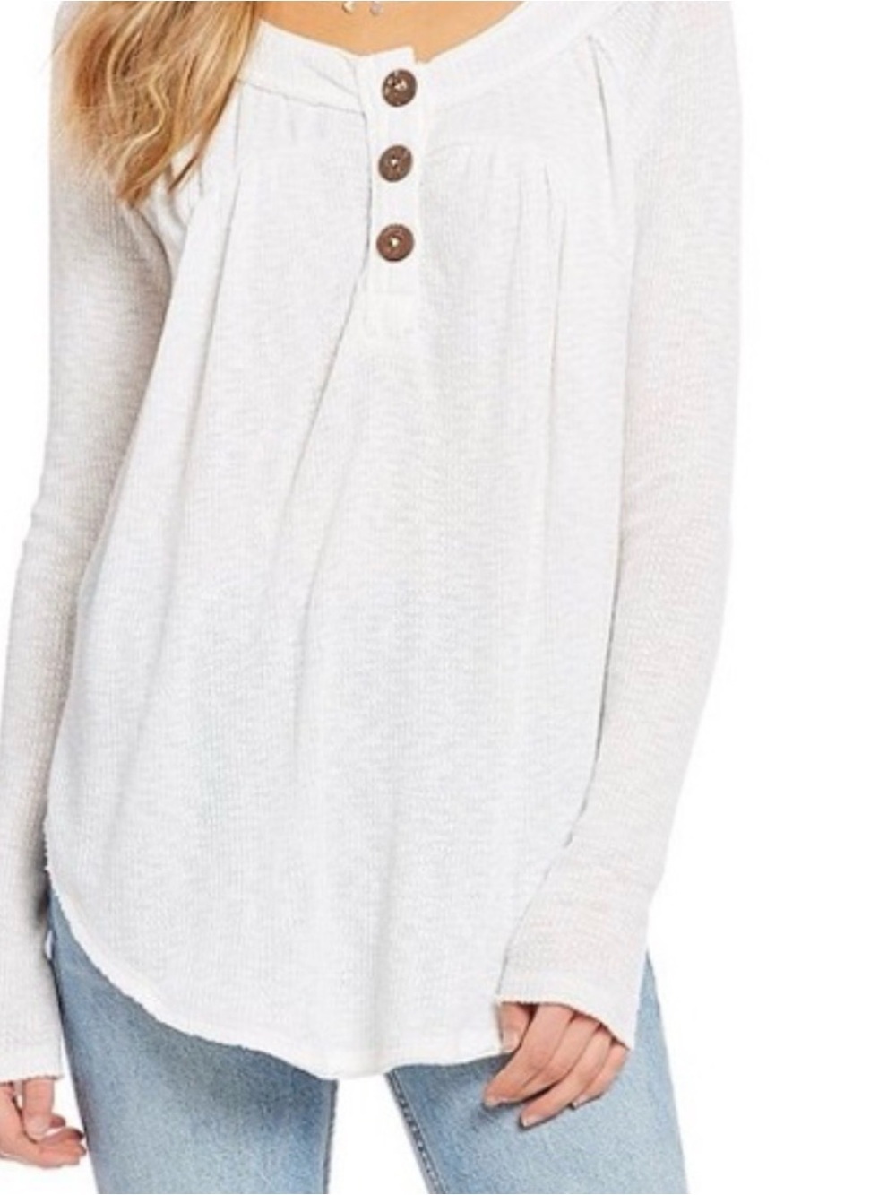 We The Free White Long-Sleeve Henley Top with Button Placket Size S